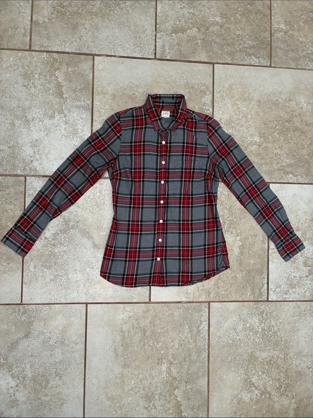 J. Crew Red and Gray Plaid Button-Front Shirt
